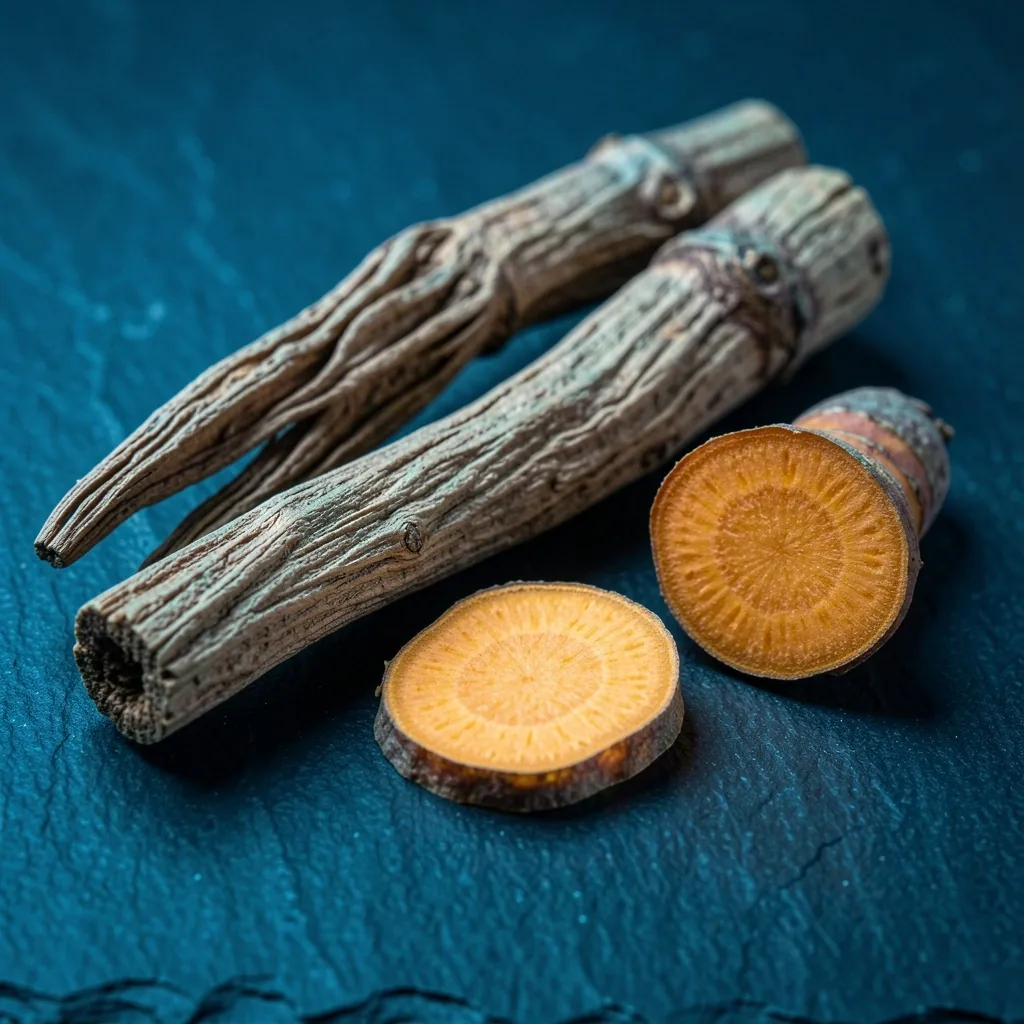 Dried botanical ingredients on a dark surface