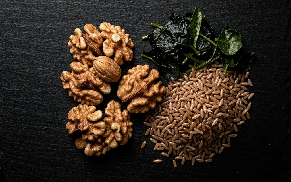 Foods rich in B-vitamins on a dark plate
